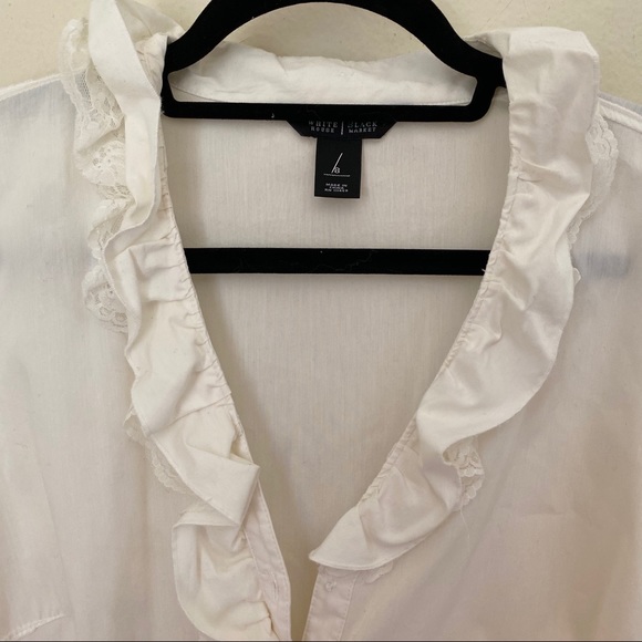 WHBM White Ruffle Lace Button Up Long Sleeve - Picture 4 of 9